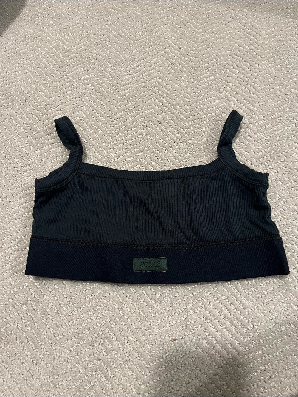 Skims Dark Green Ribbed Crop Cami with Supportive Band